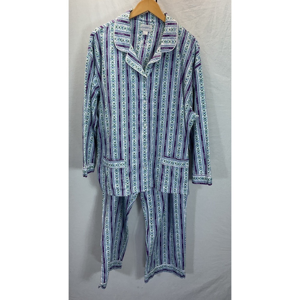 Lanz‎ of Salzburg Women's 2X Blue Purple Tyrolean Flannel Pajama set Top / pants